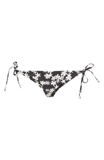 Shop Lemlem Sea Floral String Bikini Bottoms In Black