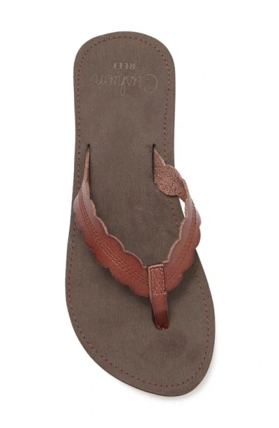 Shop Reef Celine Scalloped Strap Flip-flop Sandal In Rust