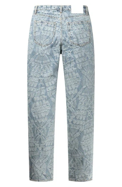 Shop Daily Paper Settle Macramé Jacquard Straight Leg Jeans In Light Blue