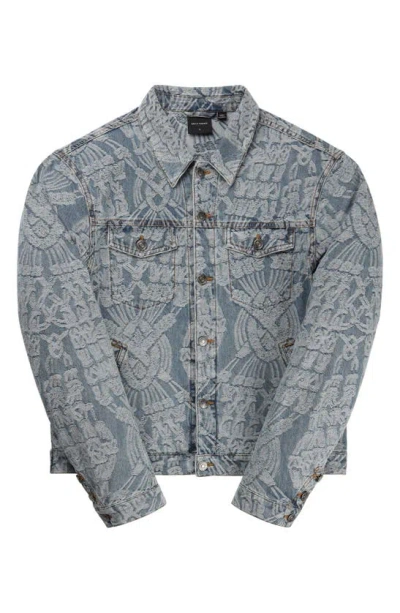 Shop Daily Paper Settle Macramé Jacquard Denim Jacket In Light Blue