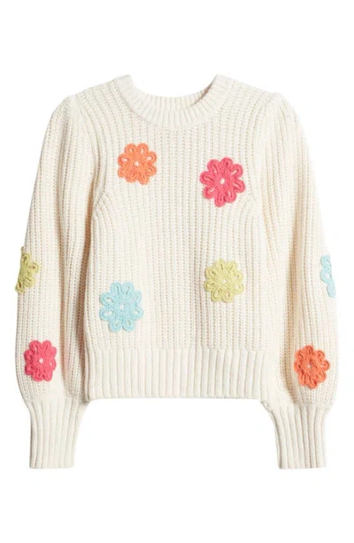 Shop Rails Romi Floral Crochet Accent Crewneck Sweater In Ivory Multi Daisies