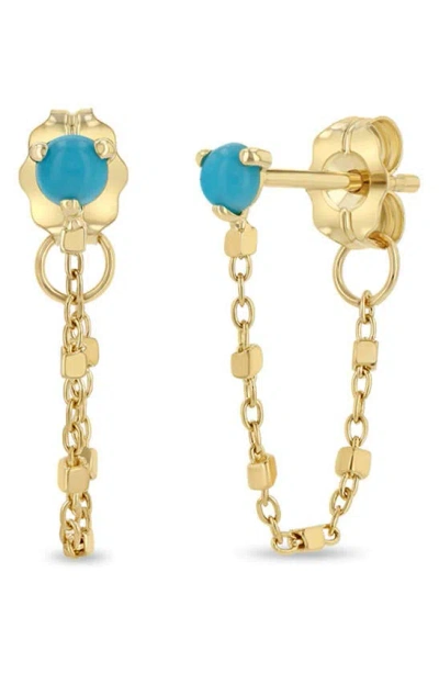 Shop Zoë Chicco Turquoise Chain Drop Earrings In Yellow Gold