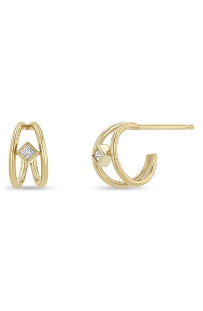 Zoë Chicco 14k Yellow Gold Princess Diamonds Double Wire Huggie Hoop Earrings In Yellow Gold