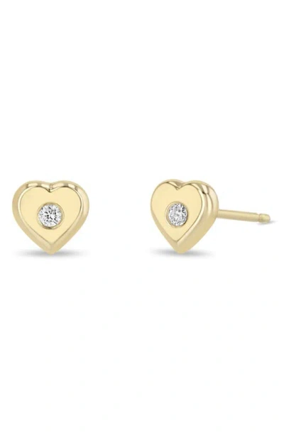 Shop Zoë Chicco Diamond Heart Stud Earrings In Yellow Gold