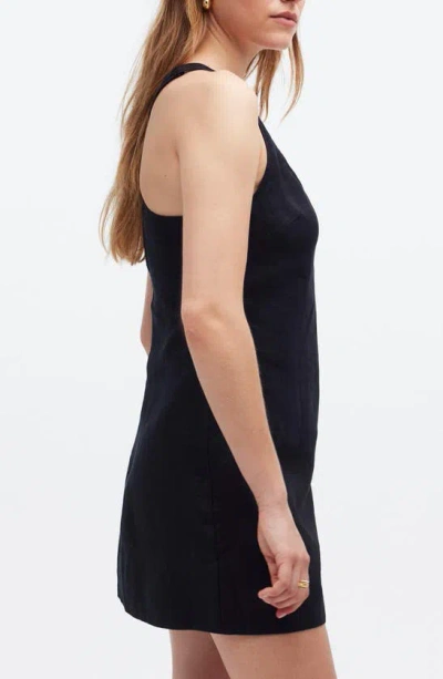 Shop Madewell Cross Back Sleeveless Linen Minidress In True Black