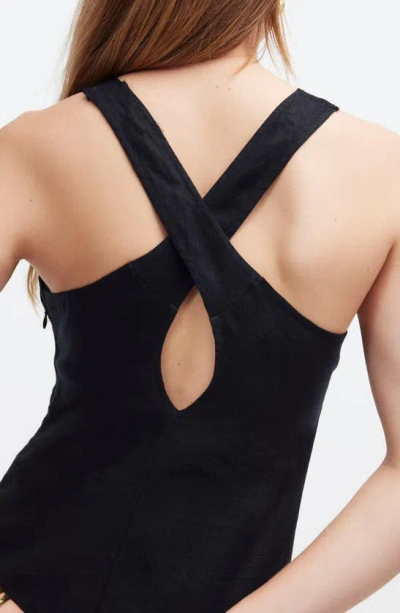 Shop Madewell Cross Back Sleeveless Linen Minidress In True Black