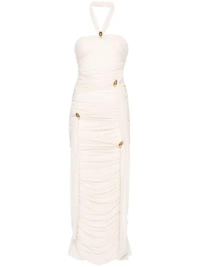 Shop Blumarine Neutral Draped Maxi Dress - Women's - Zamak/polyamide/elastane In Neutrals