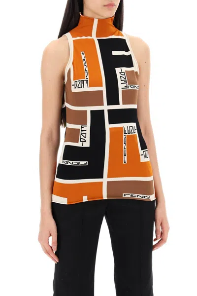 Shop Fendi Lycra® Top With Ff Puzzle Pattern In Orange