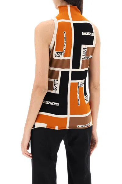 Shop Fendi Lycra® Top With Ff Puzzle Pattern In Orange