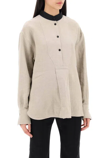 Shop Ferragamo Linen Tunic Shirt In Eight In Neutro