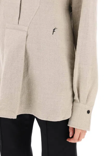Shop Ferragamo Linen Tunic Shirt In Eight In Neutro