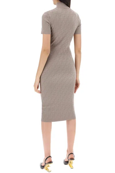 Shop Fendi Midi Dress In Jacquard Ff Knit In Fluo
