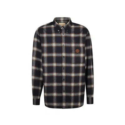 Shop Gucci Plaid Flannel Shirt In Brown