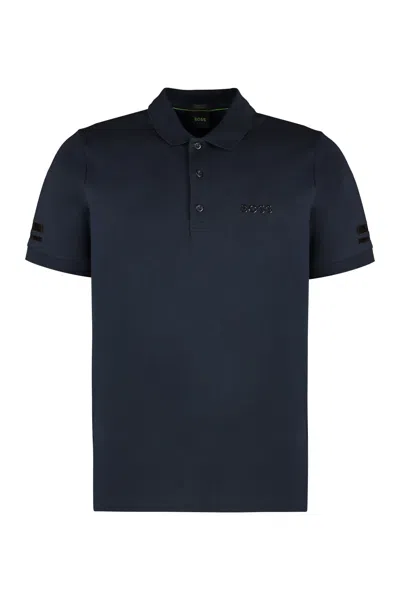 Shop Hugo Boss Stretch Cotton Short Sleeve Polo Shirt In Blue