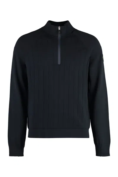 Shop Hugo Boss Cotton Blend Turtleneck Sweater In Blue