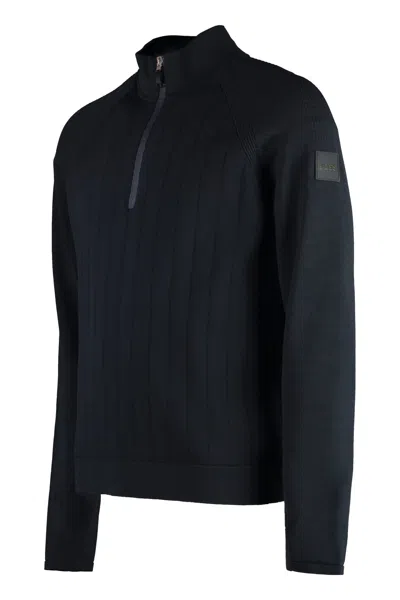 Shop Hugo Boss Cotton Blend Turtleneck Sweater In Blue