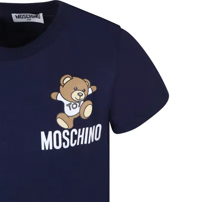 Shop Moschino Blue T-shirt For Kids With Teddy Bear And Logo