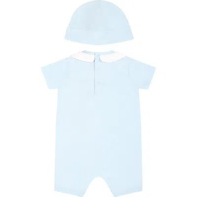 Moschino Light Blue Set For Baby Boy With Teddy Bear And Logo In Light Blue