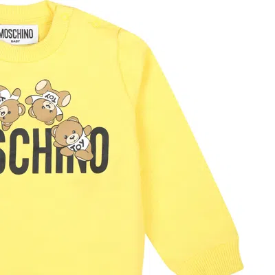 Shop Moschino Yellow Sweatshirt For Babykids With Teddy Bear
