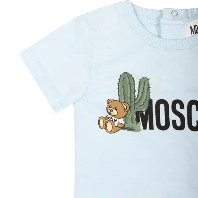 Shop Moschino Light Blue Babygrow For Baby Boy With Teddy Bear And Cactus