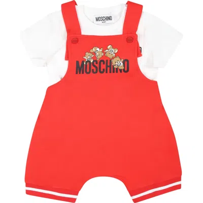 Shop Moschino Red Suit For Baby Boy With Teddy Bears