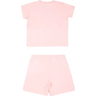 Shop Moschino Pink Suit For Baby Girl With Teddy Bear And Logo