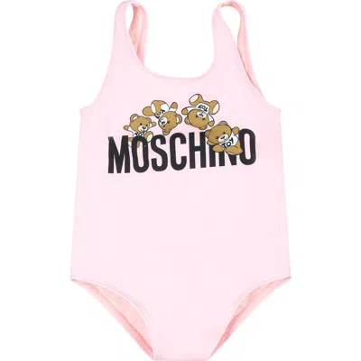 Shop Moschino Pink Swimsuit For Baby Girl With Teddy Bears