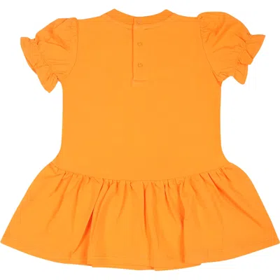 Shop Moschino Orange Dress For Baby Girl With Teddy Bear And Hearts