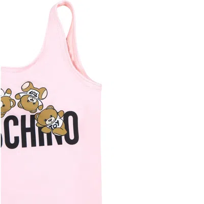 Shop Moschino Pink Swimsuit For Baby Girl With Teddy Bears