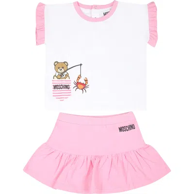 Shop Moschino Pink Suit For Baby Girl With Teddy Bear