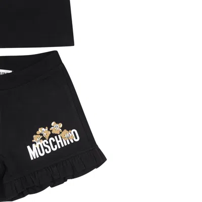Shop Moschino Black Suit For Baby Girl With Teddy Bears And Logo