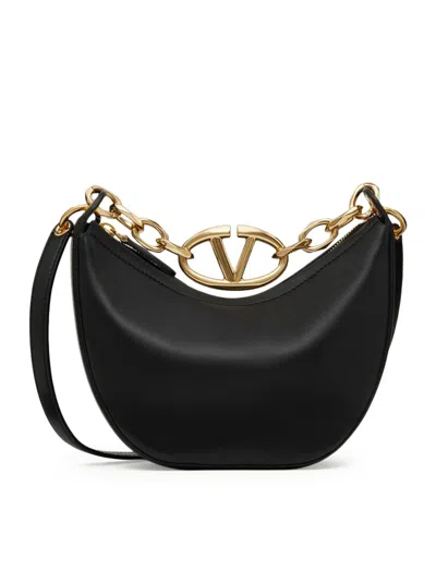 Shop Valentino Mini Hobo Vlogo Moon Bag Nappa Deluxe/l.gold Chain Logo In No Black