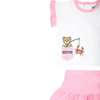 Shop Moschino Pink Suit For Baby Girl With Teddy Bear