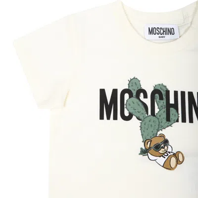 Shop Moschino Ivory T-shirt For Baby Boy With Teddy Bear And Cactus
