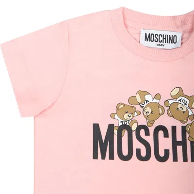 Shop Moschino Pink T-shirt For Baby Girl With Teddy Bear