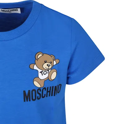 Shop Moschino Light Blue T-shirt For Kids With Teddy Bear And Logo