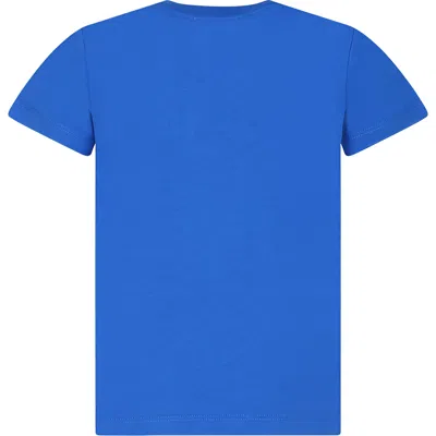 Shop Moschino Blue T-shirt For Kids With Teddy Bears And Logo