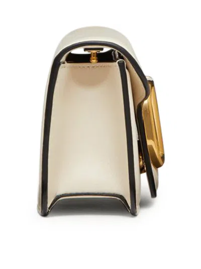Shop Valentino Small Shoulder Bag Loco` Vitello/antique Brass Logo In Light Ivory