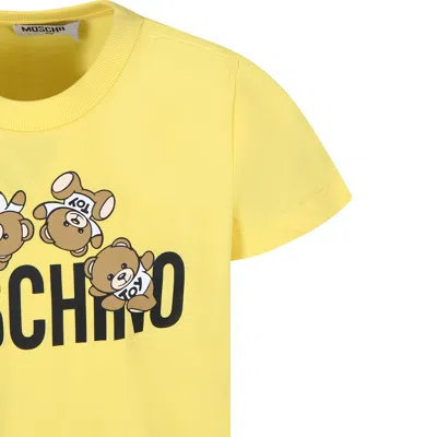 Shop Moschino Yellow T-shirt For Kids With Teddy Bears And Logo