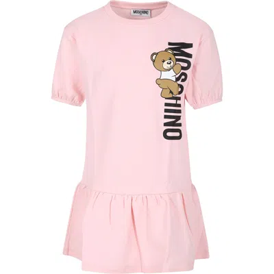 Shop Moschino Pink Dress For Girl With Teddy Bear