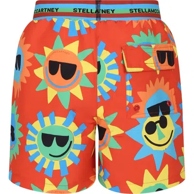 Shop Stella Mccartney Red Swim Boxer For Boy With Sun Print