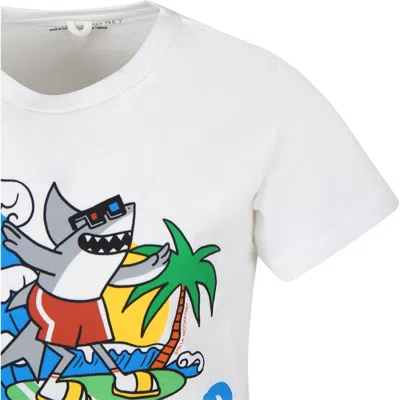 Shop Stella Mccartney Ivory T-shirt For Boy With Shark Print