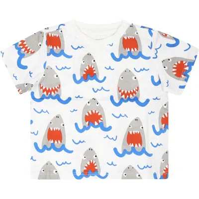 Shop Stella Mccartney White T-shirt For Baby Boy With Shark Print