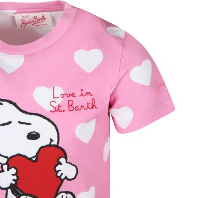 Shop Mc2 Saint Barth Pink T-shirt For Girl With Snoopy Print And Hearts