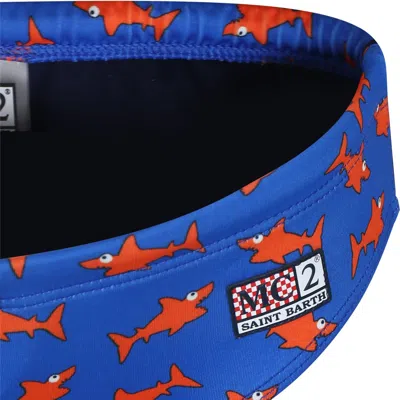 Shop Mc2 Saint Barth Blue Swim Briefs For Boy With Shark Print