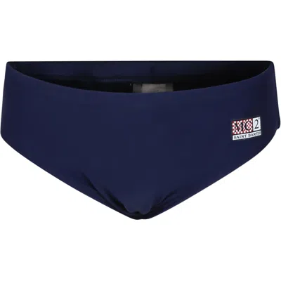 Mc2 Saint Barth Blue Swim Briefs For Boy With Logo In Blue