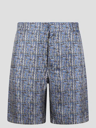 Shop Fendi Ff Silk Shorts In Blue