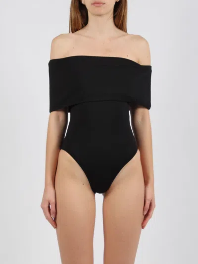 Shop Bottega Veneta Stretch Nylon Off-the-shoulder Swimsuit