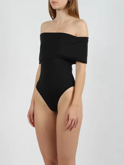 Shop Bottega Veneta Stretch Nylon Off-the-shoulder Swimsuit
