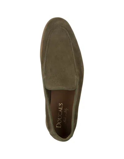 Shop Doucal's Military Green Suede Loafers
